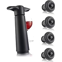 Vacu Vin Wine Saver Pump with 2 x Vacuum Bottle Stoppers - Black (Black Pump + 4 Stoppers)