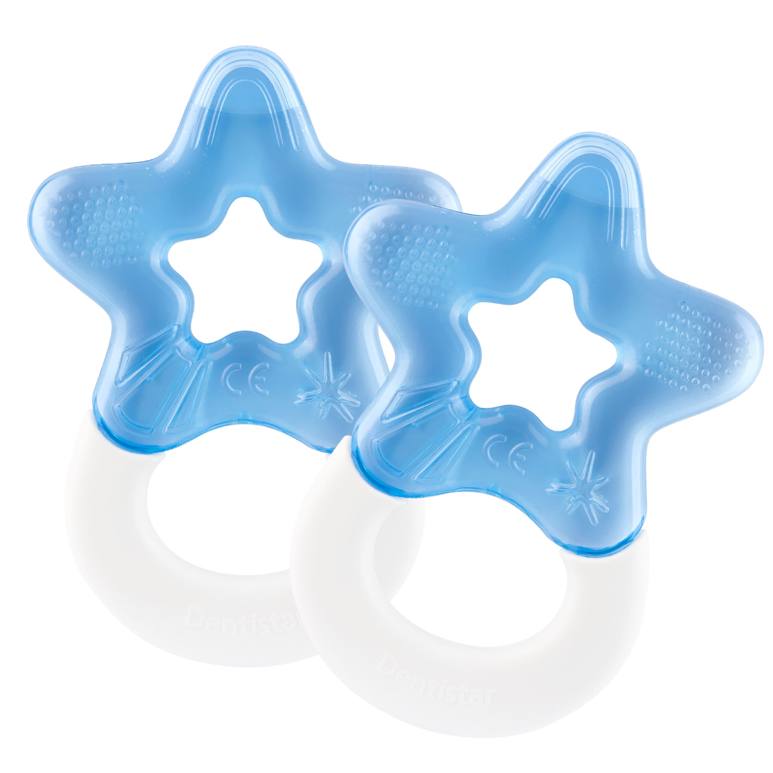 dentistar Cool Teething Star Pack of 2, Teething Baby Toy for Infants Aged 3+ Months, Soft Silicone Baby Teething Ring for Tooth and Gum Pain Relief – Blue