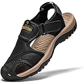 BINSHUN Sandals for Men Leather Hiking Sandals Athletic Walking Sports Fisherman Beach Shoes Closed Toe Water Sandals