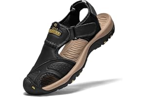 BINSHUN Sandals for Men Leather Hiking Sandals Athletic Walking Sports Fisherman Beach Shoes Closed Toe Water Sandals