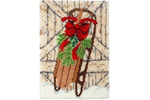 LAPATAIN Latch Hook Kits DIY Crochet Yarn Kits,Christmas Sleigh Carpet Embroidery Hook Rug Kit Needlework Sets Cushion for Kids or Adults Home Decor 15x20inch