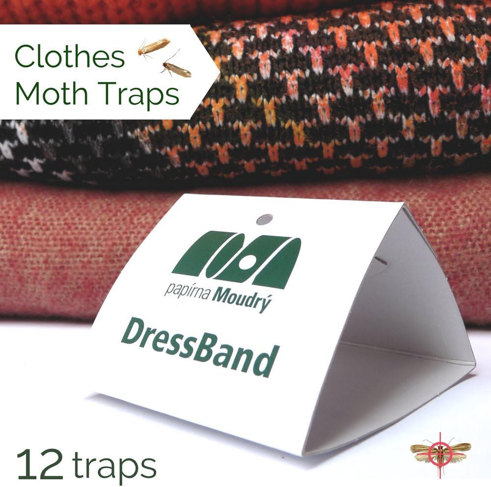 DressBand Clothes Moth Traps 12 Pack - Pheromone Glue Pre-Baited Traps, Odorless and Non-Toxic