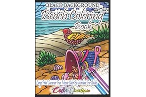 Beach Color By Number Coloring Book For Adults- Large Print Summer Fun BLACK BACKGROUND Mosaic: Ocean Art For Relaxation