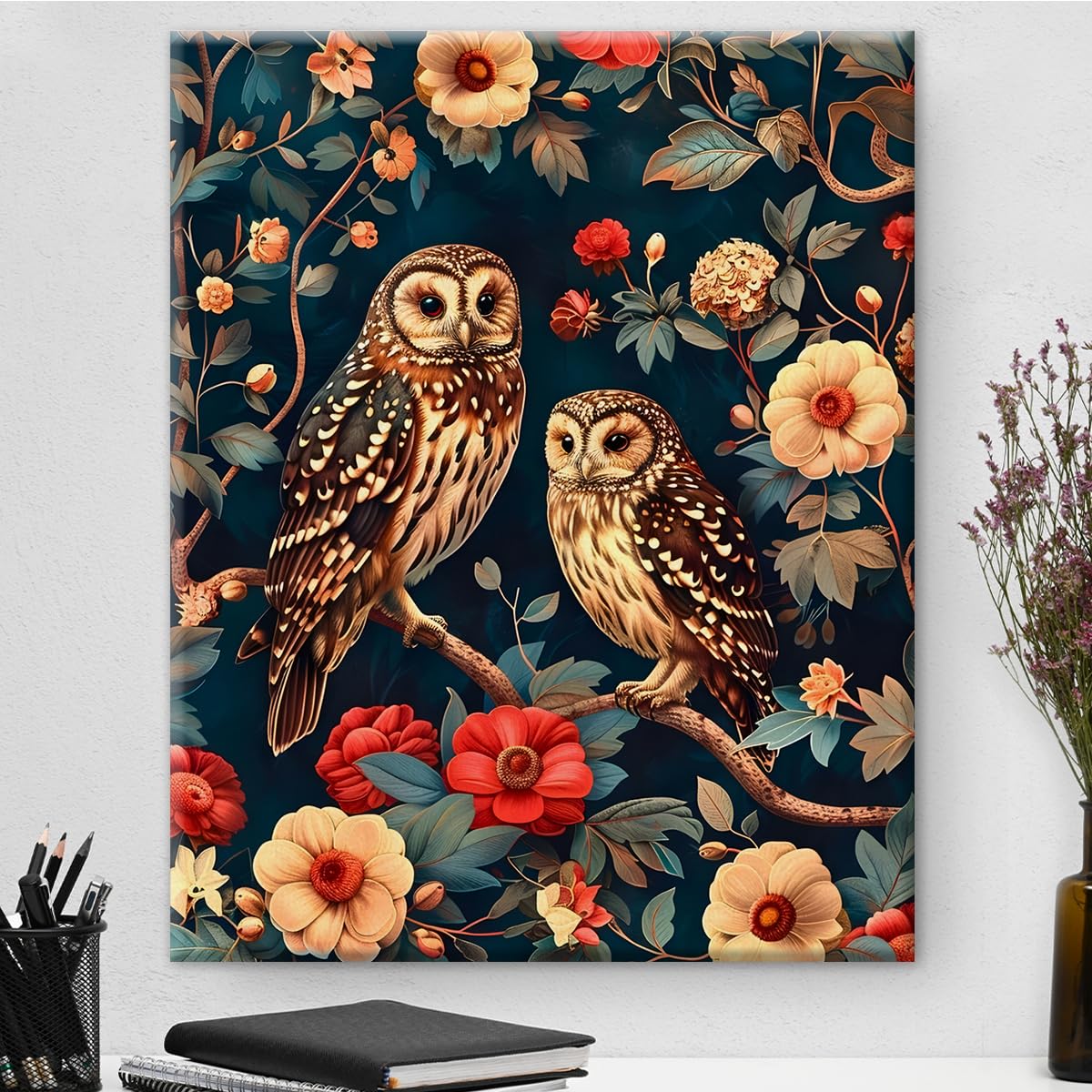 Photo 1 of Owls Flowers Vintage Canvas Wall Art Floral Botanical Owl Print Artwork Aesthetic Painting Picture for Home Farmhouse Living Room Bedroom Wall Decor 8x10 Inch