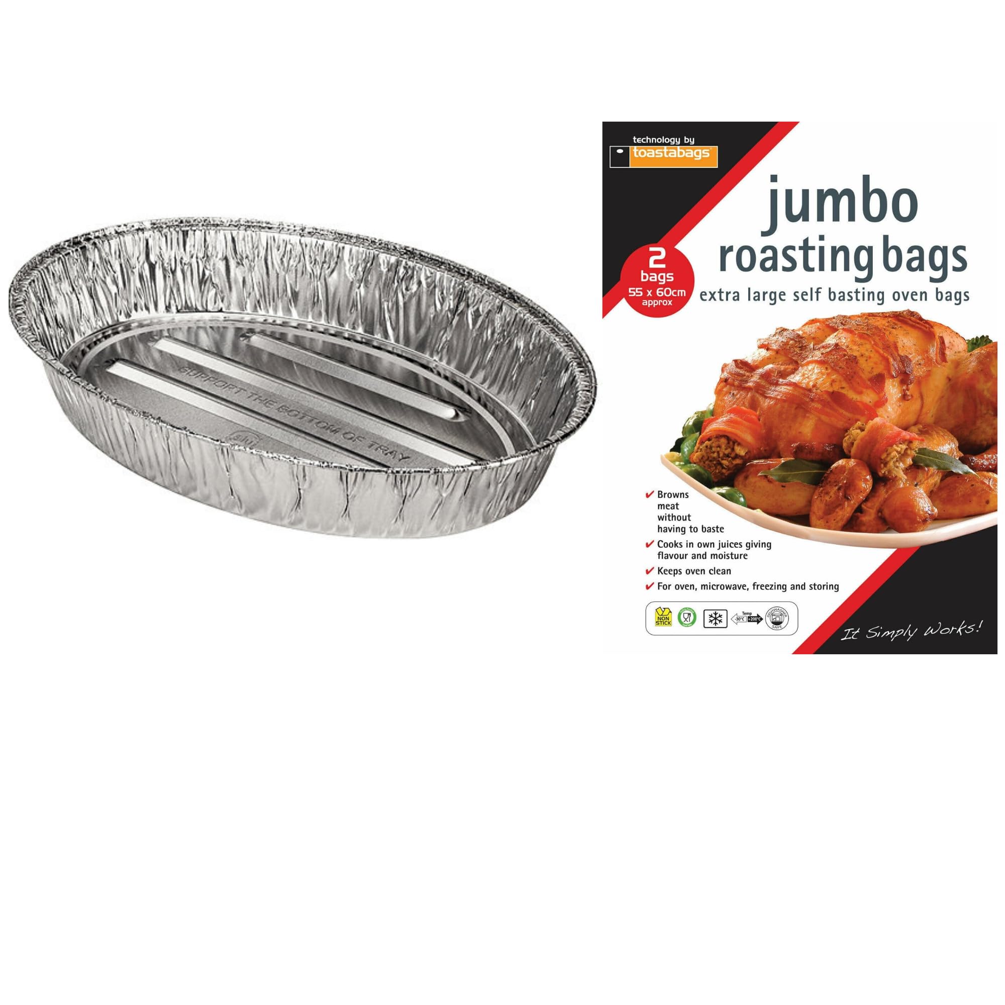 Large Turkey Roasting Tray & Extra Large Roasting Bags Flavour Seal Cooking Turkey Roasting Bags