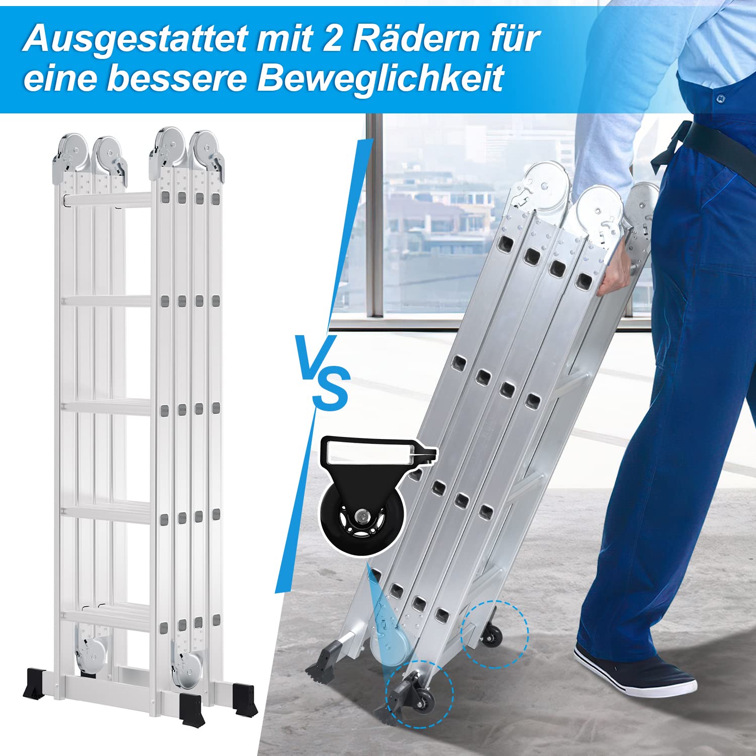 Mua Ansobea 5.8 M Aluminium Multi-Purpose Ladder, 4 X 5 Steps, Multifunctional Ladder With Platform Ladder With 2 Scaffolding Plates Step Ladder Up To 150 Kg Folding Ladder 20 Steps Silver B0c3qcc7pp - View #3