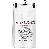 Ghoaoivo Funny Cat Baking Kitchen Dish Towels, Cat Lover Mom Lady Gifts, Gifts for Baking Lovers, Cute Kitty Biscuits Hand Tea Towels for Bakery Kitchen Decor, 16x24 Inch