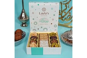 LAYLA'S DELICACIES Layla’s Delicacies Mediterranean Treats Gift Box for Ramadan Mubarak - Handmade Healthy Mixed Nutty Flavors Pastries - Halal, Vegetarian, Gluten Free - 14 Bite-Size Treats