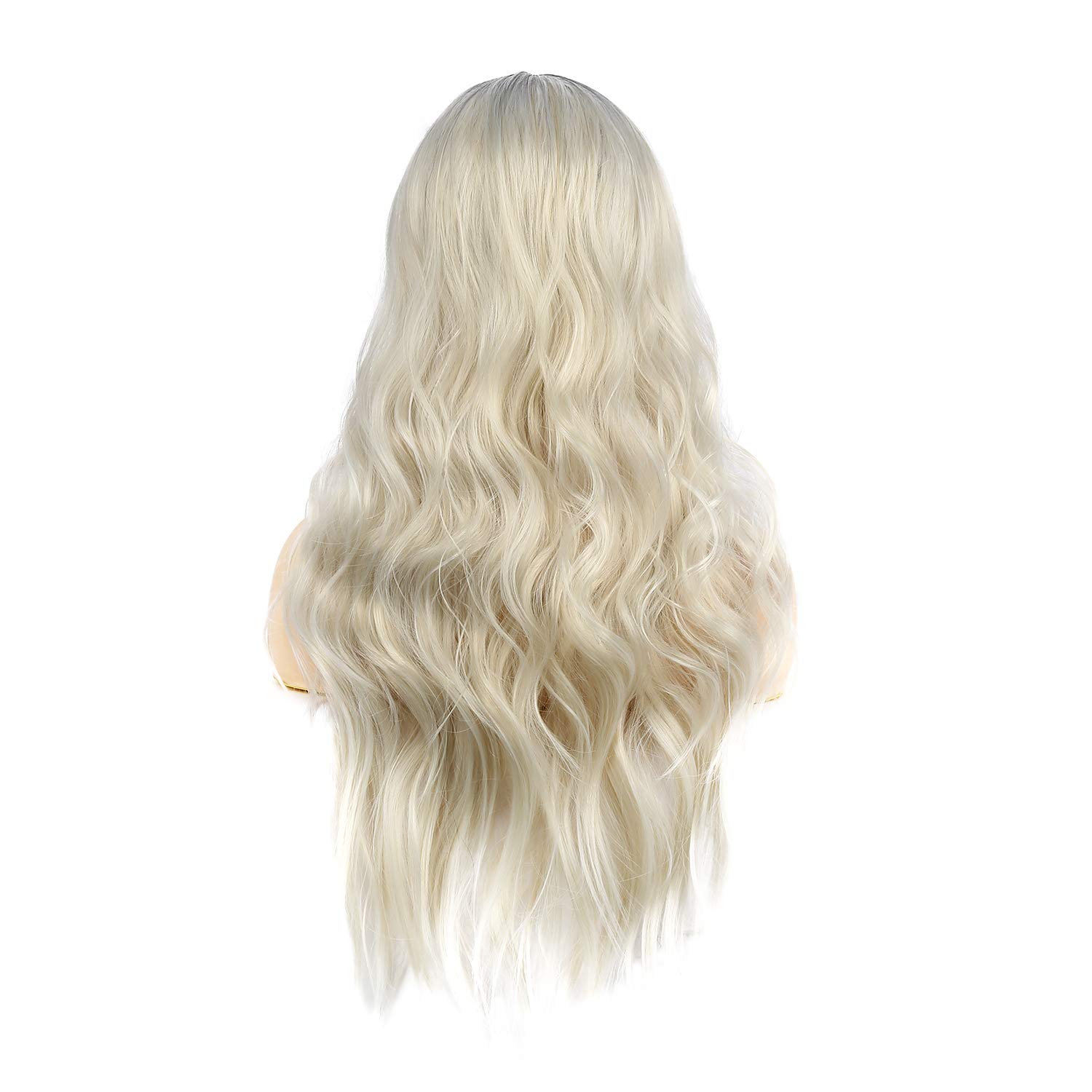 Sallcks Womens Long Curly Wavy Ombre Platinum Blonde Wigs Dyeing Color Synthetic Replacement Wigs Heat Resistant Party Daily Wig with Wig Cap