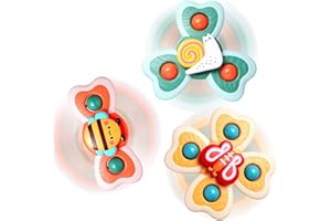 Hooku Suction Toys for Baby, 3 Pcs Suction Cup Toys for Babies, Suction Spinner Toys for Babies, Spinning Toys for Toddlers 1-3, High Chair Toys with Suction Cups, Birthday Gifts for Infants Boy Girl