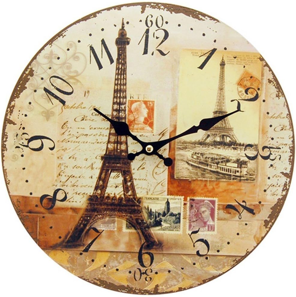 Paris Eiffel Tower Postage Stamps Quartz Wall Clock - 11"
