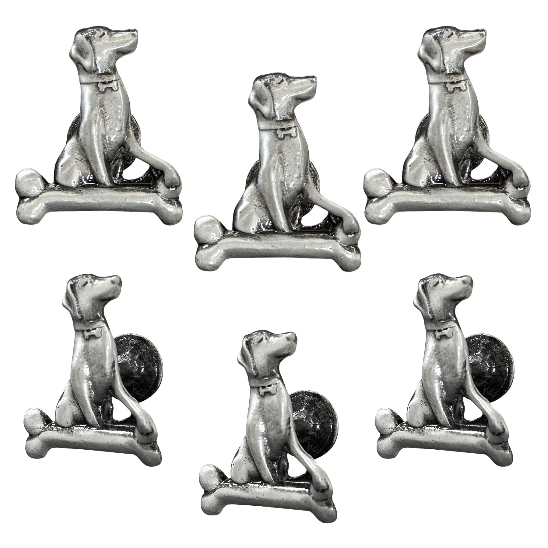 Kyien Pack of 6 Metal Pet Dog & Bone Cabinet Knobs Closet Drawer Cupboard Dresser Door Single Hole Pull Handles (Antique Pewter)