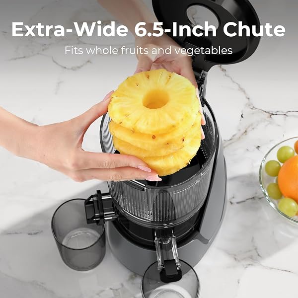 EANORUUS JUICER MACHINES, 3-IN-1 COLD PRESS JUICER WITH 6.5″ EXTRA LARGE CHUTE, 100OZ LARGE CAPACITY, AC MOTOR, MAKES JUICE, NUT MILK & SORBET, PREMIUM GRAY