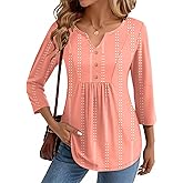 Zeagoo Womens 3/4 Length Sleeve Tops V Neck Dressy Casual T Shirts Pleated Business Work Blouses Basic Tees S-3XL