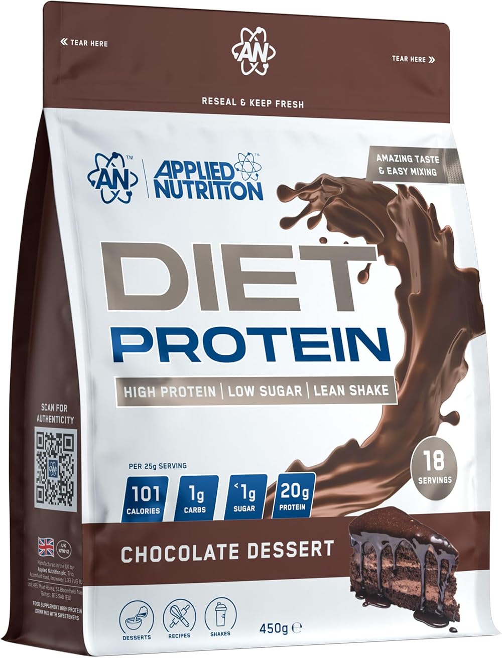 Applied Nutrition Diet Whey High Protein Powder Chocolate Dessert 450g