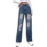 Genleck Women Loose Ripped Boyfriends Jeans High Waist Baggy Denim Pants Distressed Wide Leg Jeans Y2K