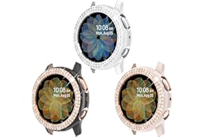Surace Compatible with Galaxy Watch Active 2 Case 40mm, Bling Crystal Diamond Protective Cover Compatible for Samsung Galaxy Watch Active 2, 3 Packs, Black/Rose Gold, Pink/Rose Gold, White/Silver