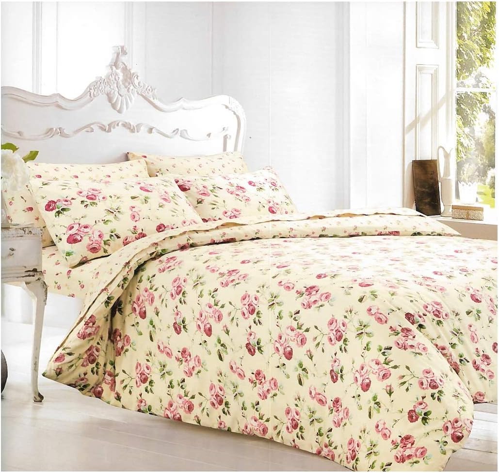 ShawsDirect Peony Bedding Collection, 100% Brushed Cotton, Floral Pattern Fitted Sheet (Single)