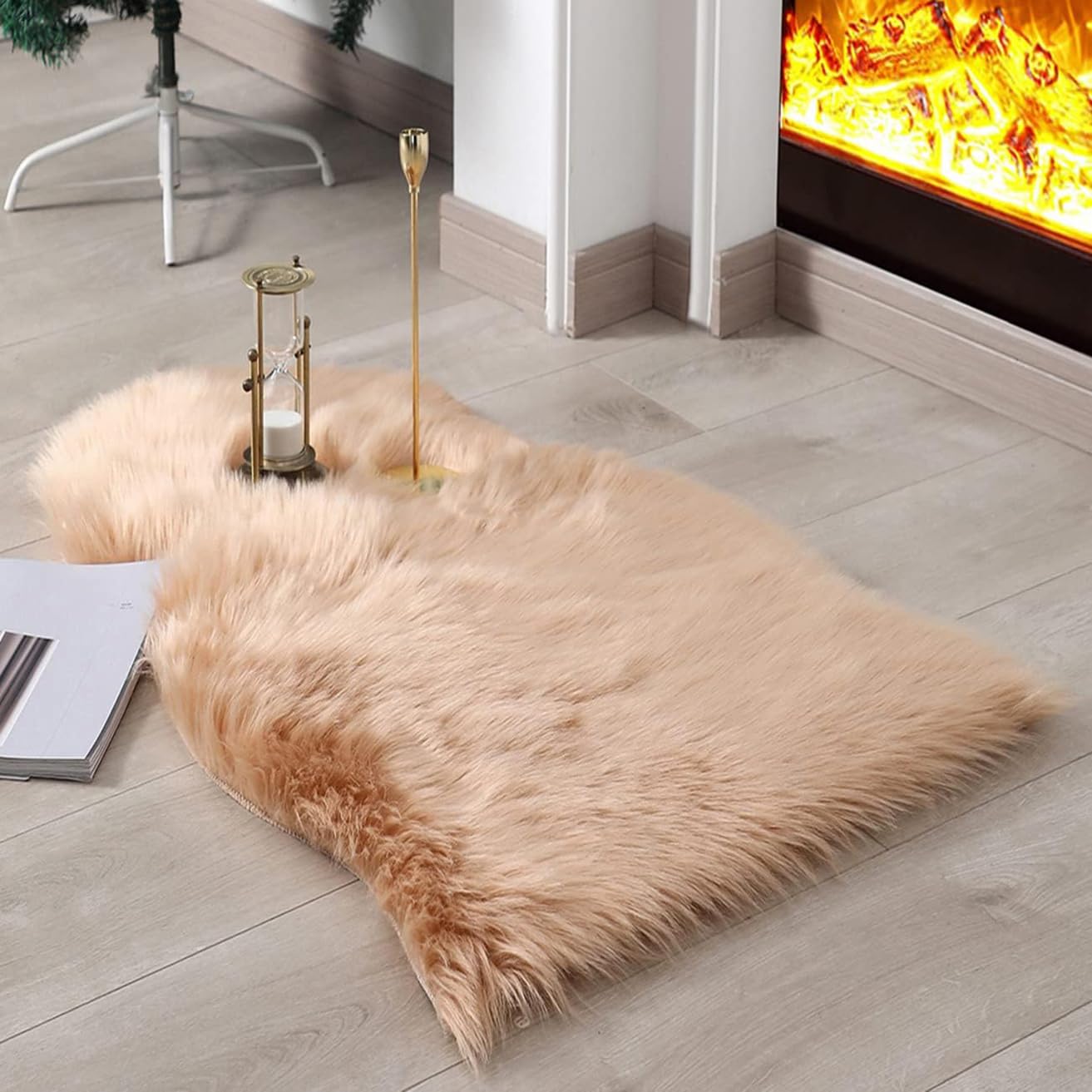 JXLOULAN Soft Faux Fur Sheepskin Rug Light Brown 50x80 cm, Fluffy Area Rug Machine Washable, for Bedroom, kids room, Living Room, Nursery Decor