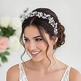 HNYYX Flower Hair Vine for Wedding Silver Head Band Colorful Crystal Leaf Rhinestone Headpiece Bride Hair Accessories for Women (Silver, One Size)