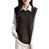 Ciovkis Women's Merino Wool Blend Sweater Vest 2025 Fall Winter Classic Crew Neck Sleeveless Cable Knit Pullover Sweater Vest