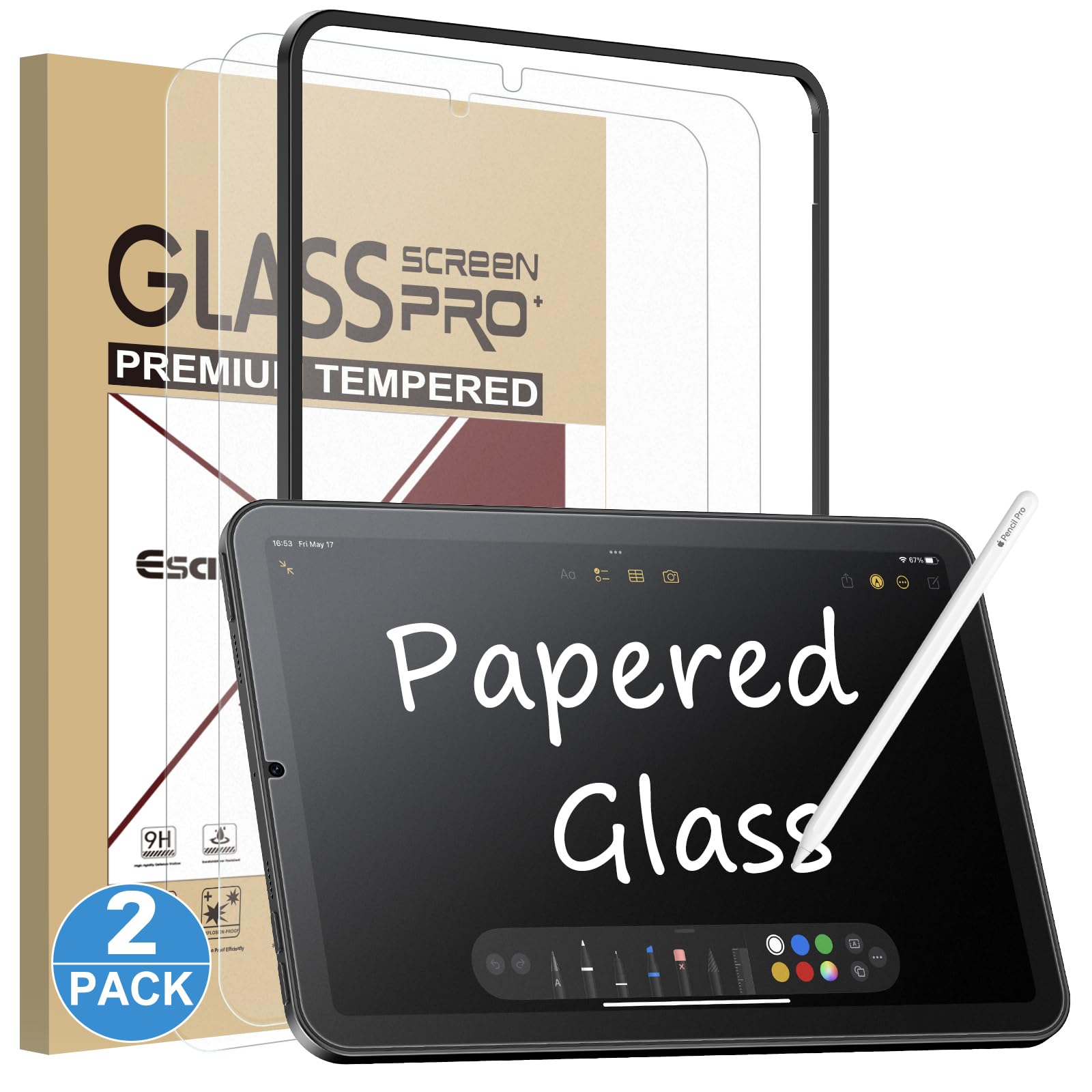 Photo 1 of Esanik 2 Pack Like Paper Glass Screen Protector for iPad mini 7(2024)/iPad Mini 6(2021) 9H Tempered Glass Film with Alignment Frame, Writing Like on Paper, Anti Glare, Apple Pencil Compatible