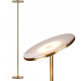 Brightech Sky LED Floor lamp, Torchiere Super Bright Floor Lamp for Living Room Decor &amp; Office - Dimmable, Tall Standing Torch Lamp with Warm Light for Bedroom &amp; Reading - Gold Brass