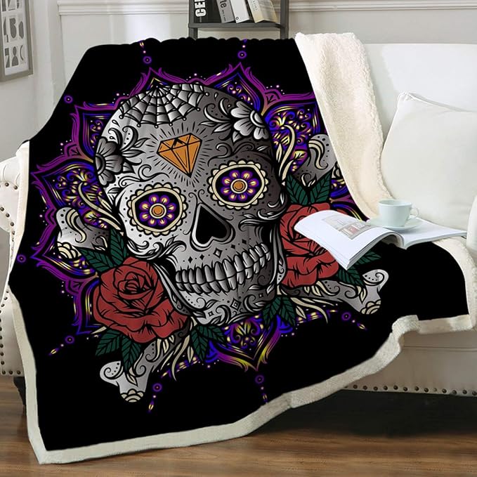 Sleepwish Purple Sugar Skull Blanket Lotus Manda Super Soft