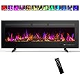 Sweetcrispy 50" Freestanding Electric Fireplace, 1500W/750W Wall Mounted or Recessed Insert Fireplaces Heater with Remote Control,13 Adjustable Flame Color, 12H Timer, Touch Screen