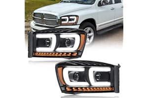 Fullux LED DRL Headlights Assembly Compatible with 2006-2008 Dodge Ram 1500 2500 3500 Left and Right Side Replacement Headlam