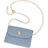 Sluxa Mini chain belt bag for women, Fasion denim waist purse,Designer Checkered crossbody purse,small cell phone bag