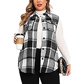 CYCLAMEN Plus Size Women's Flannel Plaid Long Vest Button Down Sleeveless Jacket Shacket