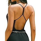 REORIA Women's Sexy Scoop Neck Backless Bodysuits Open T-Back Cami Sleeveless Bodysuit Tank Top Trendy