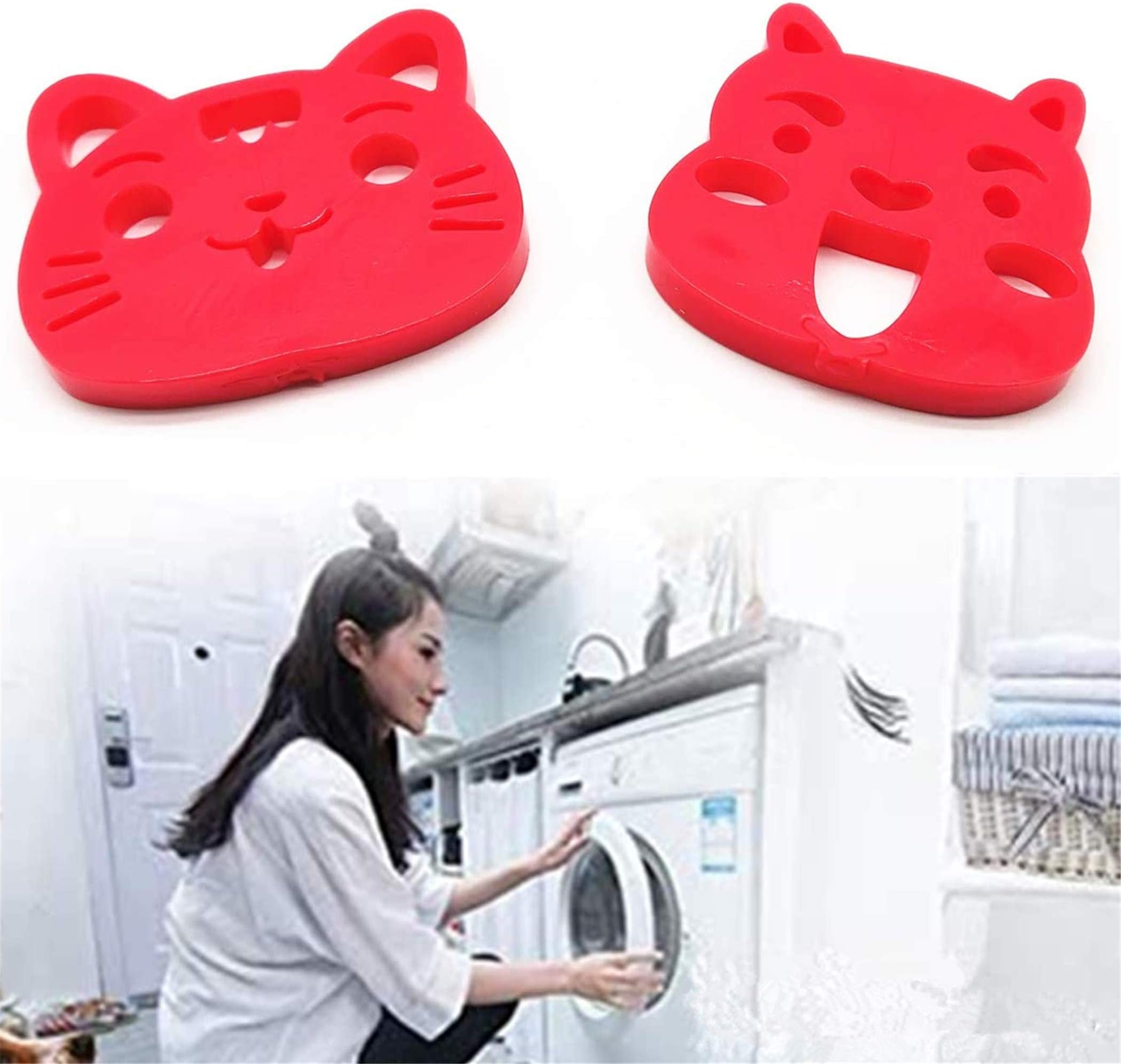 Phitihui Pet Hair Remover for Dryer Laundry Sticky Hair Washing Machine Pet Hair Remover, Dog Cat Fur Grip Catcher, Reusable Clothes Lint Remover, Hypoallergenic, Self-Cleaning (Red)