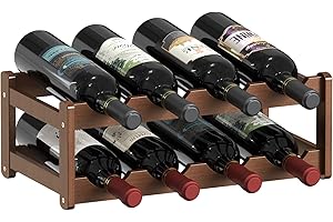 CAMOAT Wine Rack | 2-Tier Bamboo Wine Rack Organizer | Freestanding Floor & Countertop Wine Holder for 8 Bottles | Sturdy Win