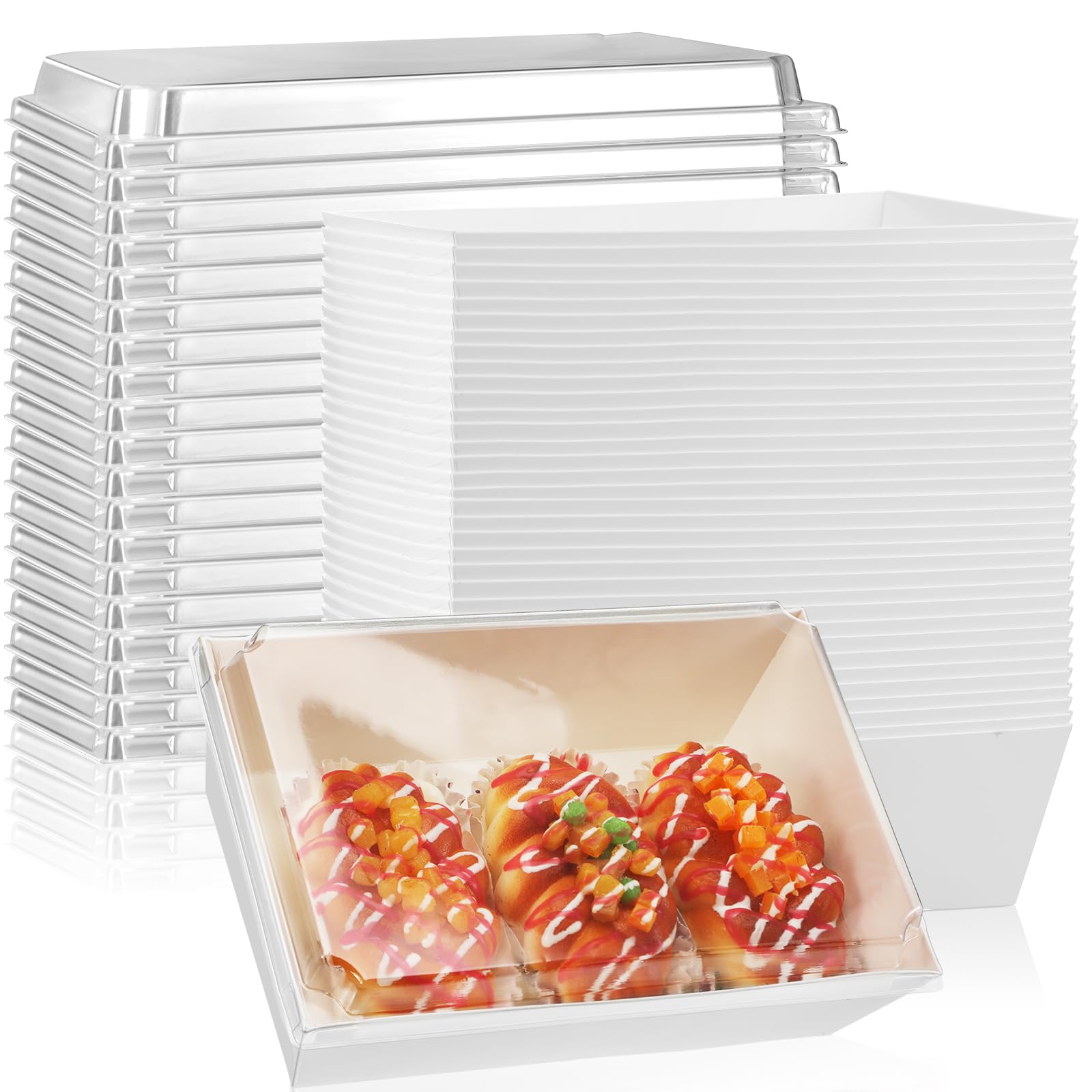 Photo 1 of * No Lids* ReliThick 50 Pack 8x6 Charcuterie Boxes with Clear Lids Large Disposable Paper Food Containers to Go Bakery Boxes Take out Boxes Bulk for Christmas Party Salad Sandwich Cake Cookies Cocoa(White)