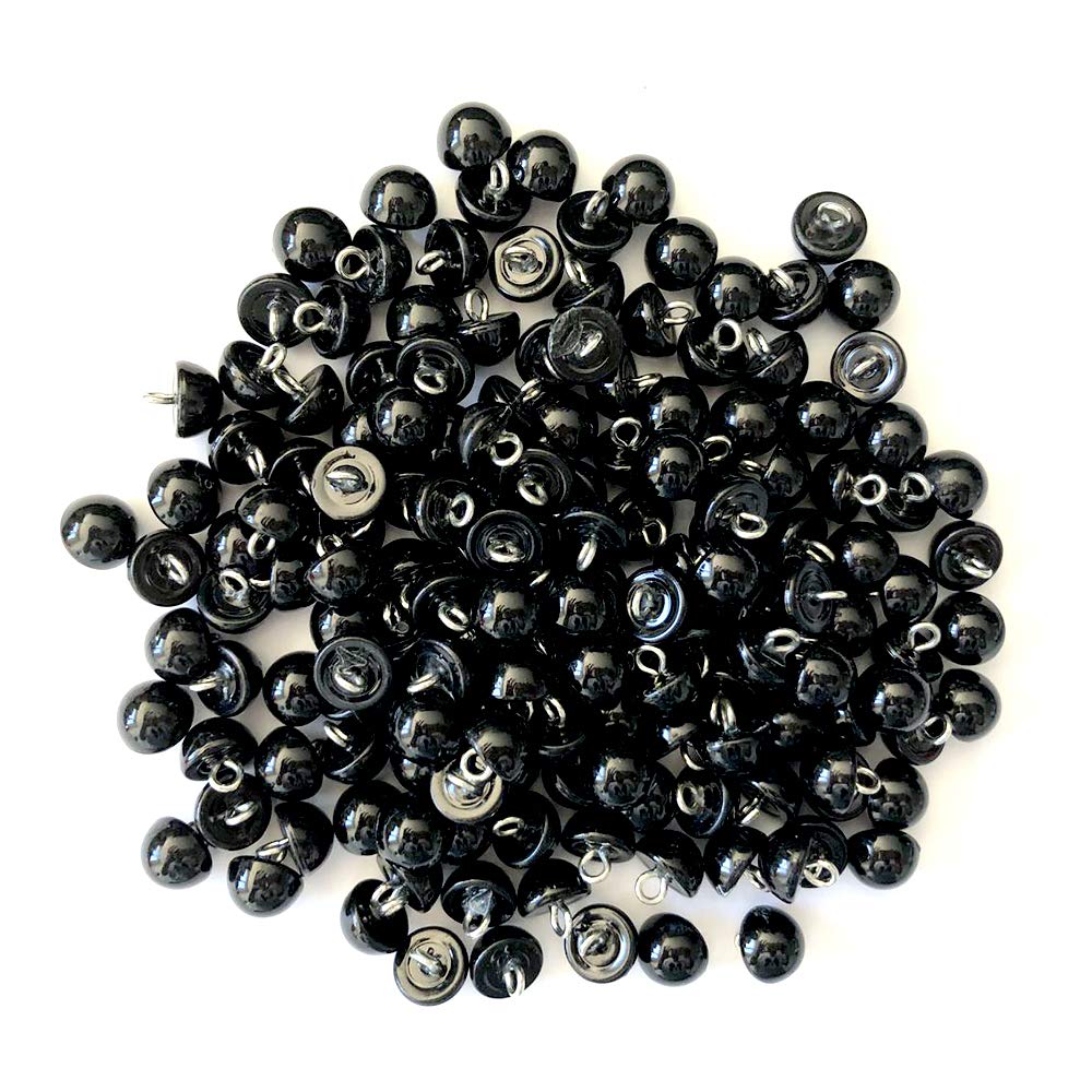 RayLineDo 50Pcs Pearl Black Bead Cap Half Ball Dome Metal Circle Hook Crafting Sewing DIY Buttons-10mm