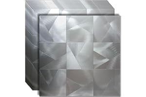 XUANINY Peel and Stick Metal Backsplash Tiles, Self Adhesive Aluminum Mosaic 3D Wall Sticker for Kitchen (Frosted Silver, 10)