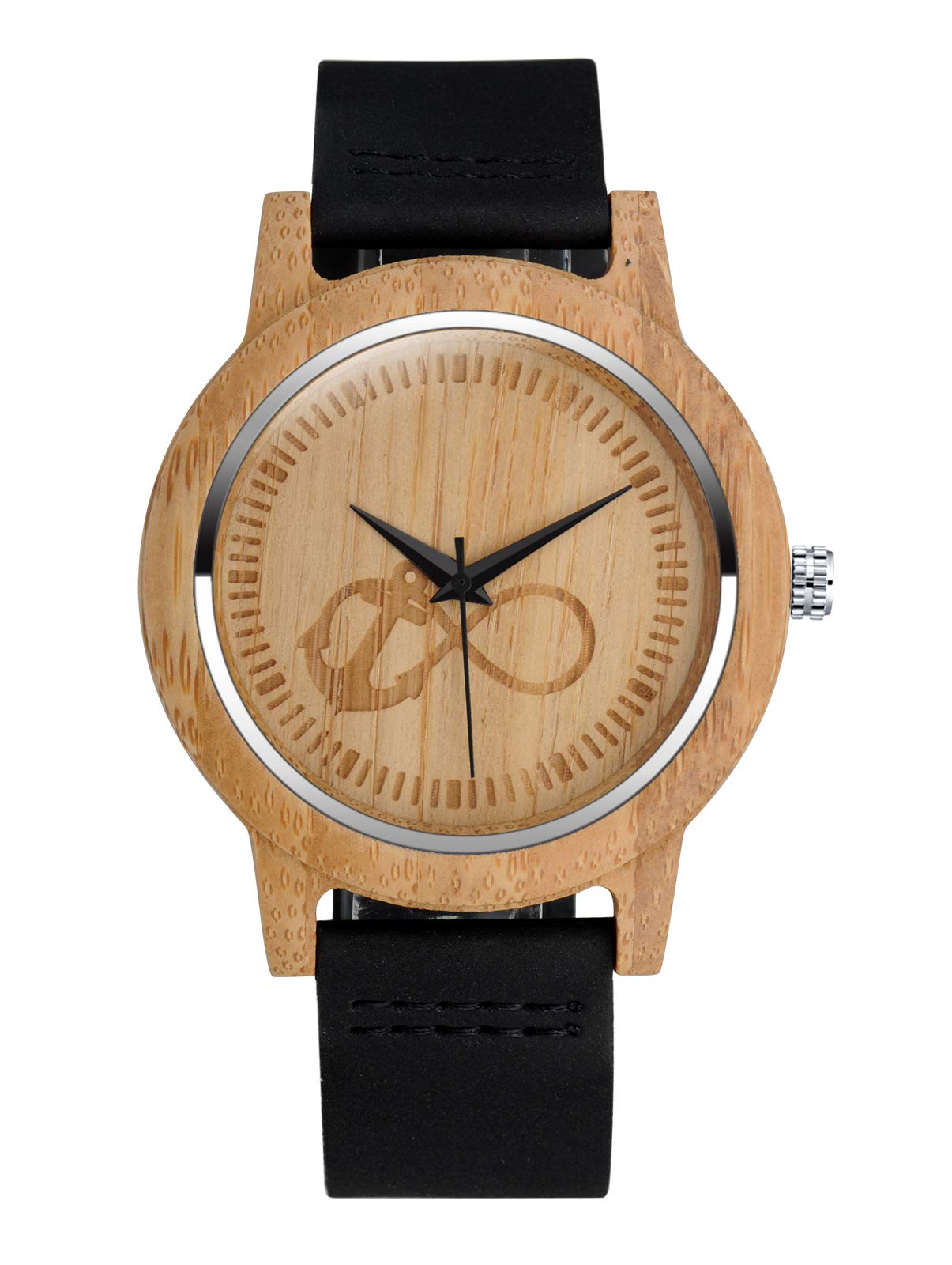 MicLee Men's Wrist Watches, Men's Women's Bamboo Wood Watch, Infinity Symbol Anchor Quartz Watch, with Leather Band, Natural Wood Watch, Decorative Casual Watch