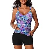 Summer Mae Womens Modest Tankini Swimsuits with Shorts 2025 Tummy Control Bathing Suits with Side Pockets Swimwear