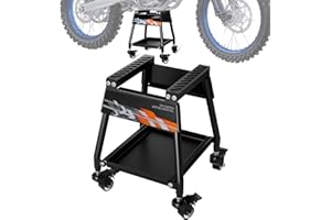 IUVWISN Dirt Bike Stand Movable with Wheels Motorcycle Lift Panel Stand Maintenance Heavy Duty Universal Stand for Most Motorcycles Motocross Dirt Bike Dual Sport Enduro Black