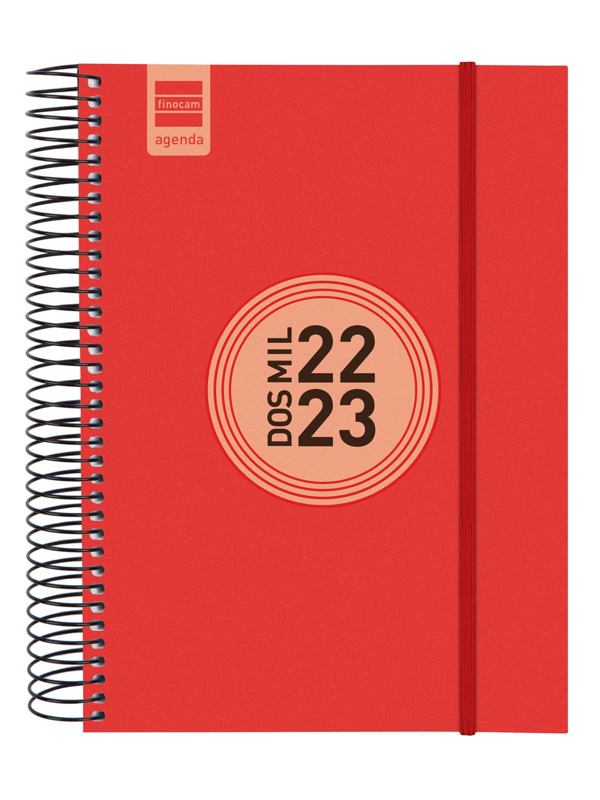 Finocam - Planner 2022 2023 Espir Label 1 Day Page September 2022 - August 2023 (12 Months) Spanish Red