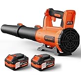 Leaf Blower Cordless with 2× 5.0Ah Batteries and Charger, 21V Electric, Lightweight Battery Powered Blowers for Lawn Care, Yard, Patio Cleaning, Blowing Leaves & Dust, Organe