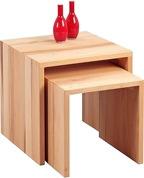 HomeTrends4You 576117 2-Satztisch / Beistelltisch Lina, Echtholz Kernbuche massiv geölt, 45x45x45 cm und 39x40x39cm