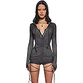 Dolls Kill Crossfade Hooded Romper by DARKER WAVS – Ribbed Jersey, Button-Up Front, and Ruched Sides