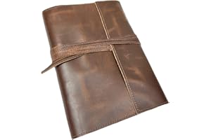 Vintage A5 Leather Binder - - 22 x 15cm, 8.5x6 (A5) - Refillable 6 Ring Binder Organizer with Vintage Deckle Edge Paper - Han