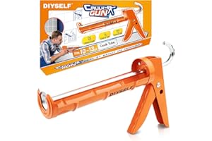 DIYSELF-Caulk-Gun-Drip-Free, Hand Caulking Tool with Smooth Rod, Caulking Gun Fits 10 oz Tube, 10:1 Thrust Ratio Silicone Gun for Bathroom, Kitchen, Windows, Door Frames, Small Repairs (Orange)