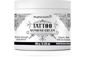 Nupharmisto tattoo numbing cream Maximum strength : Lidocaine Menthol extra topical numb - long lasting numbing cream for tattoo piercing waxing and more(80g)
