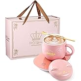 Honeydak Coffee Mug Warmer Cute Cat Mug Set Cup Warmer Christmas Gifts for Women Heated Coffee Warmers for Mom Home Office Desk Valentine's Day Anniversary Birthday Gifts(Sakura,Pink)