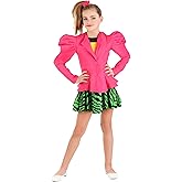 80s Valley Girl Costume for Girls | Halloween Ensemble With Green Striped Dress, Pink Jacket, Hair Scrunchie